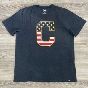 Men’s 47 Brand MLB Cleveland Indians Tee Shirt Size XL Cotton Blend Blue Color